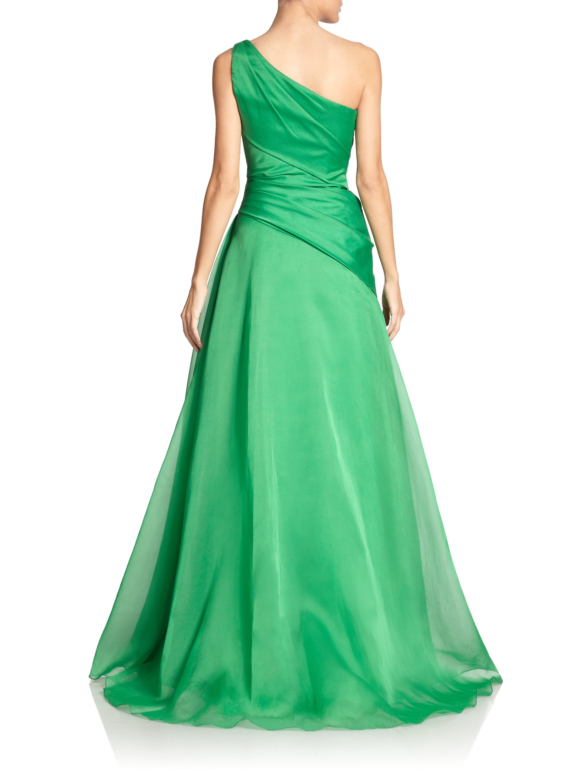 Lyst - Ml monique lhuillier Moire One-shoulder Gown in Green