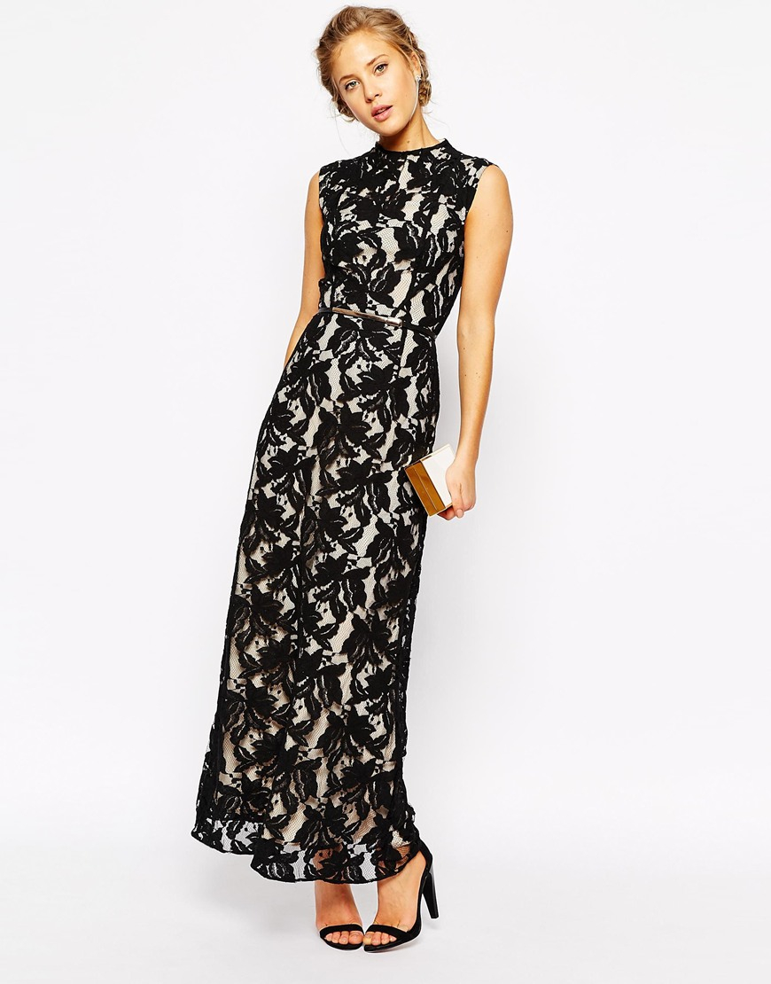 Lyst - Oasis Premium Lace Maxi Dress With Belt in Black
