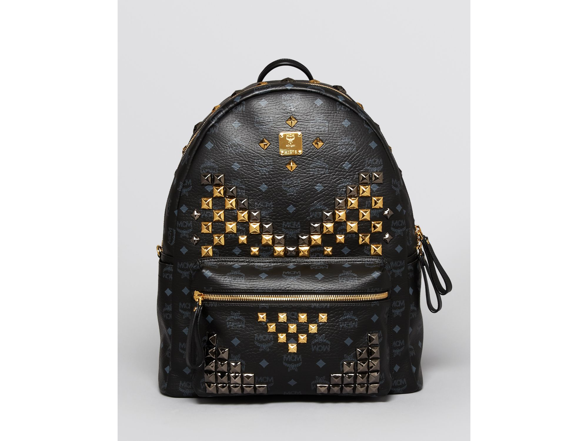 mcm backpack black with studs