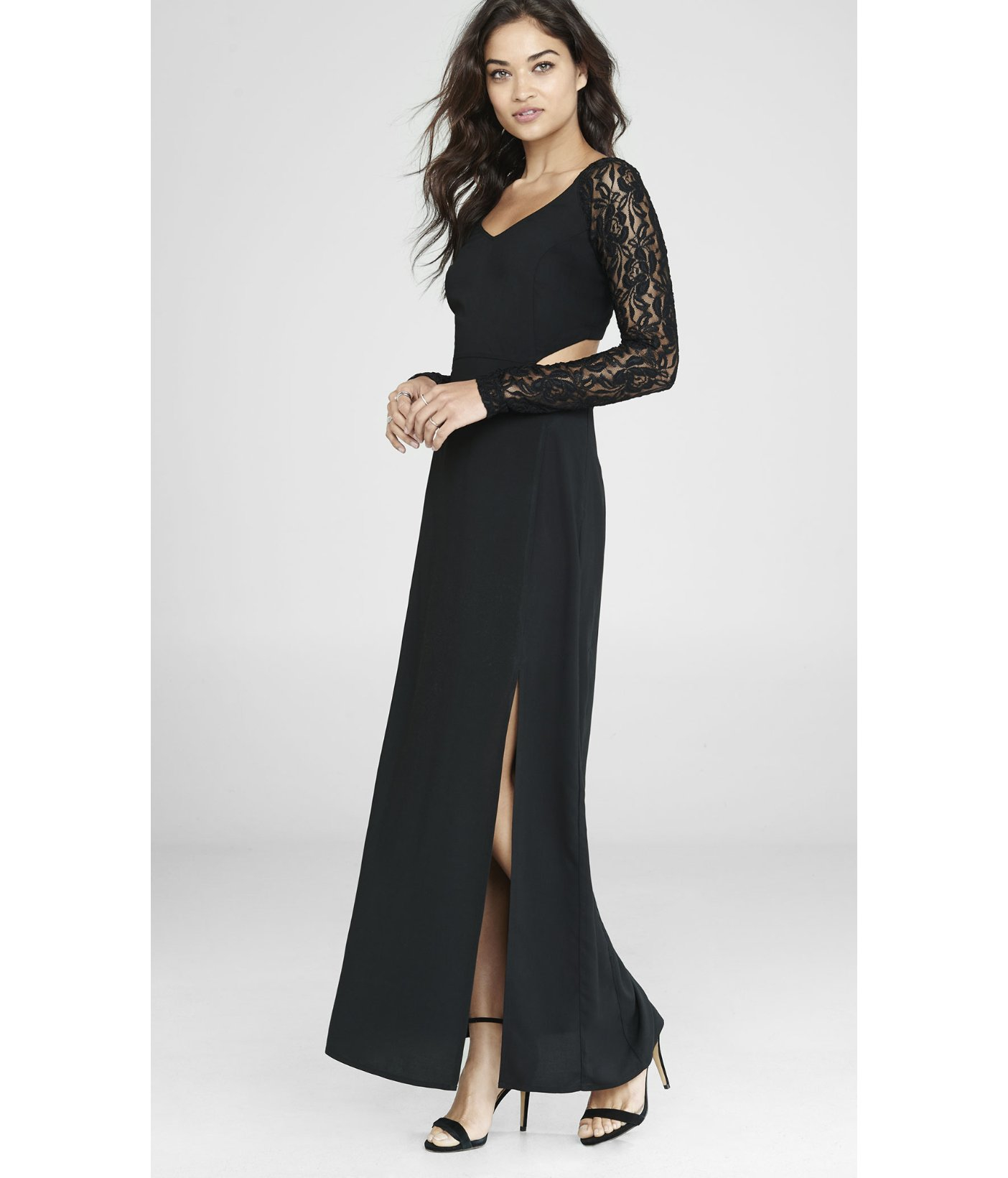 Express Black Lace Sleeve Cut-out Maxi Dress - Lyst