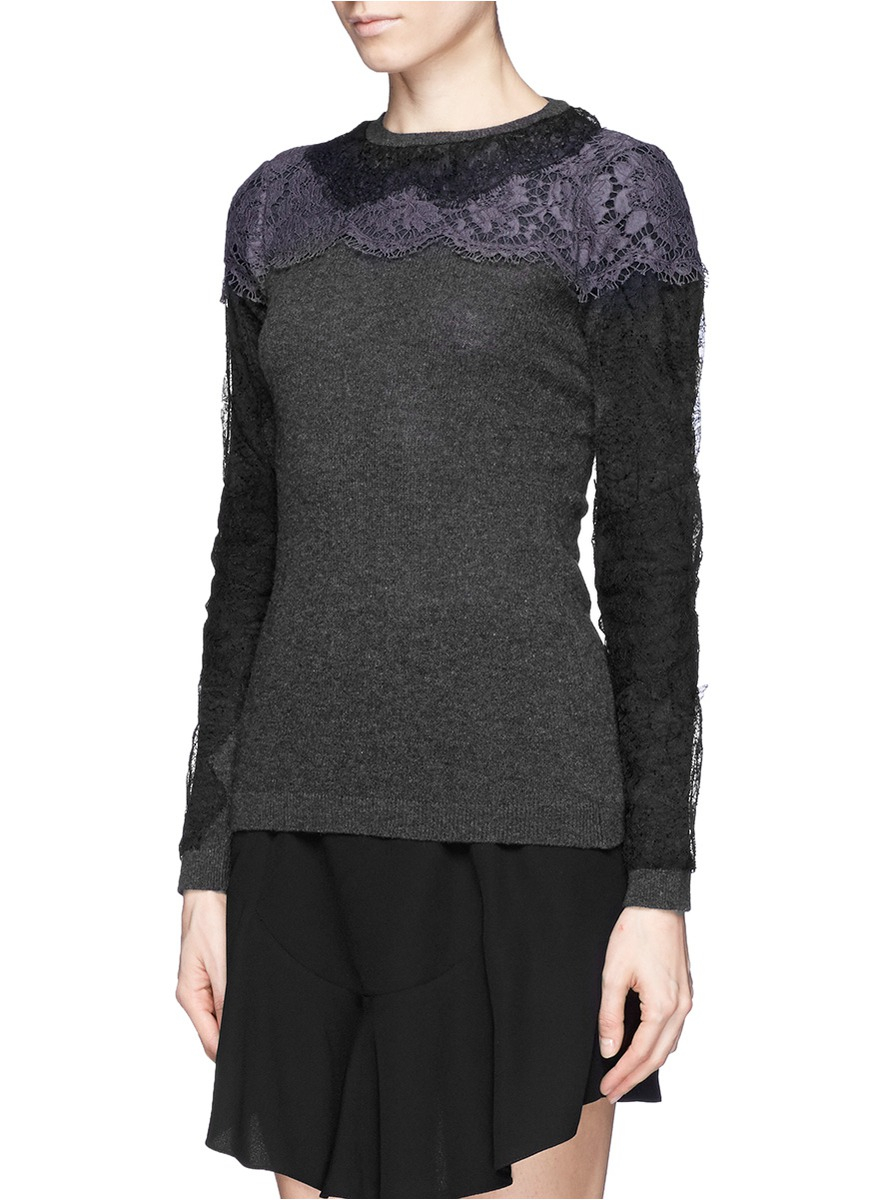 Lyst - Valentino Bonded Lace Virgin Wool-cashmere Sweater in Gray