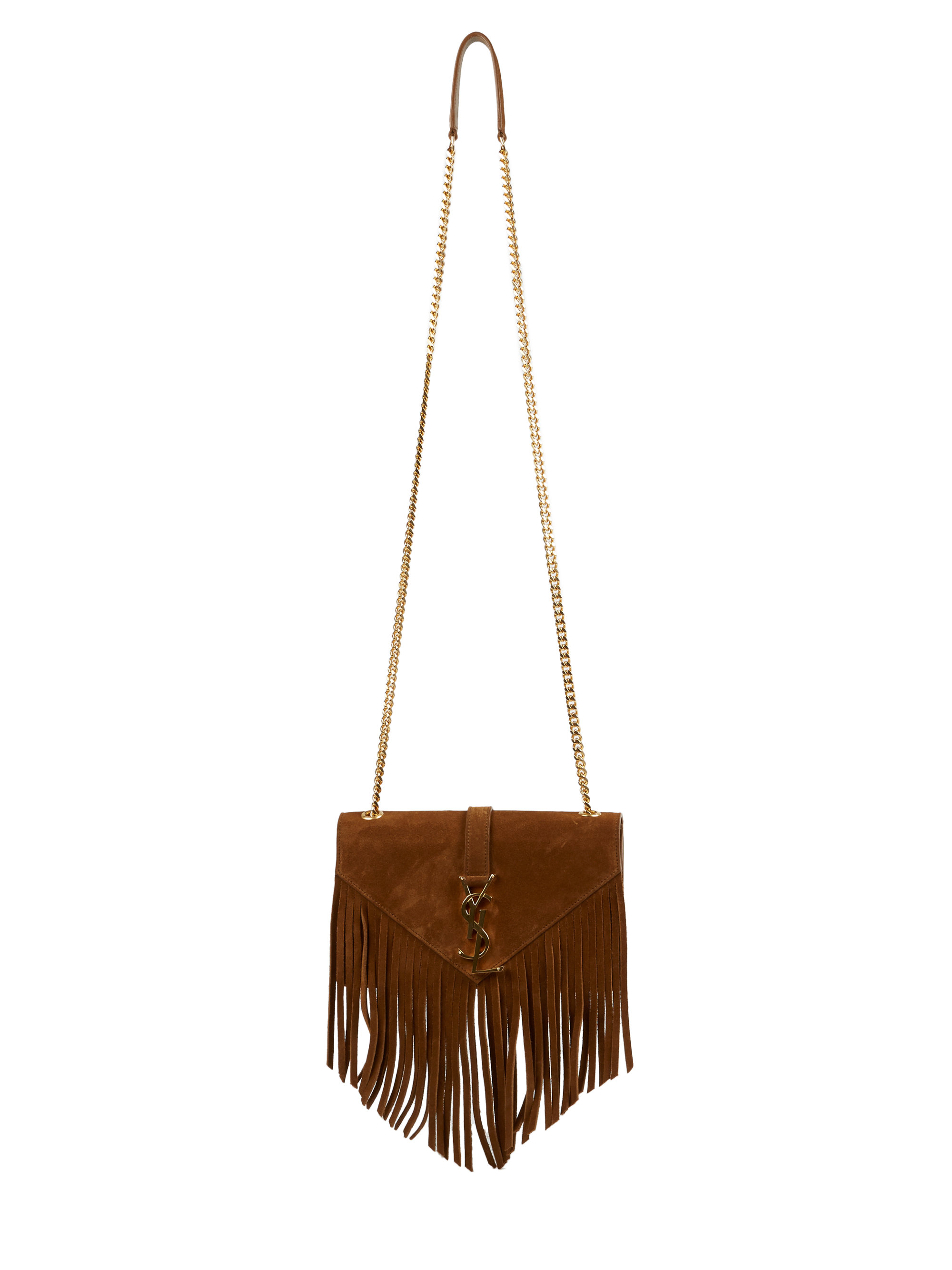 Saint laurent Monogram Small Fringed Suede Crossbody Bag in Brown ...