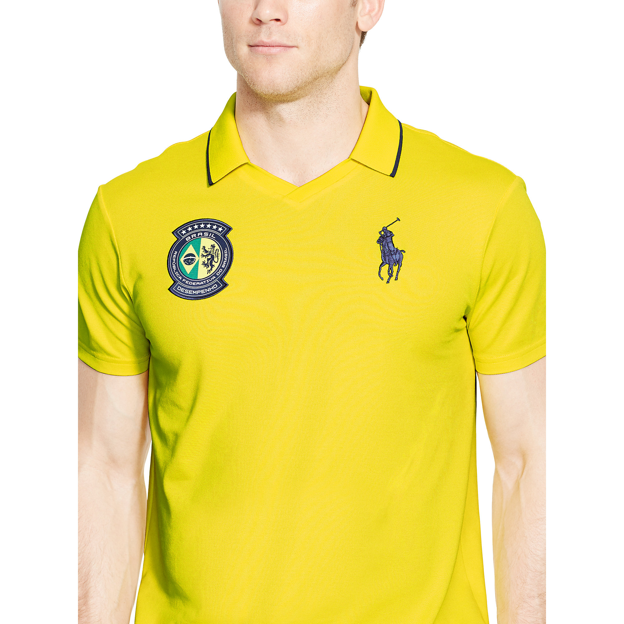 yellow polo shirt with blue horse