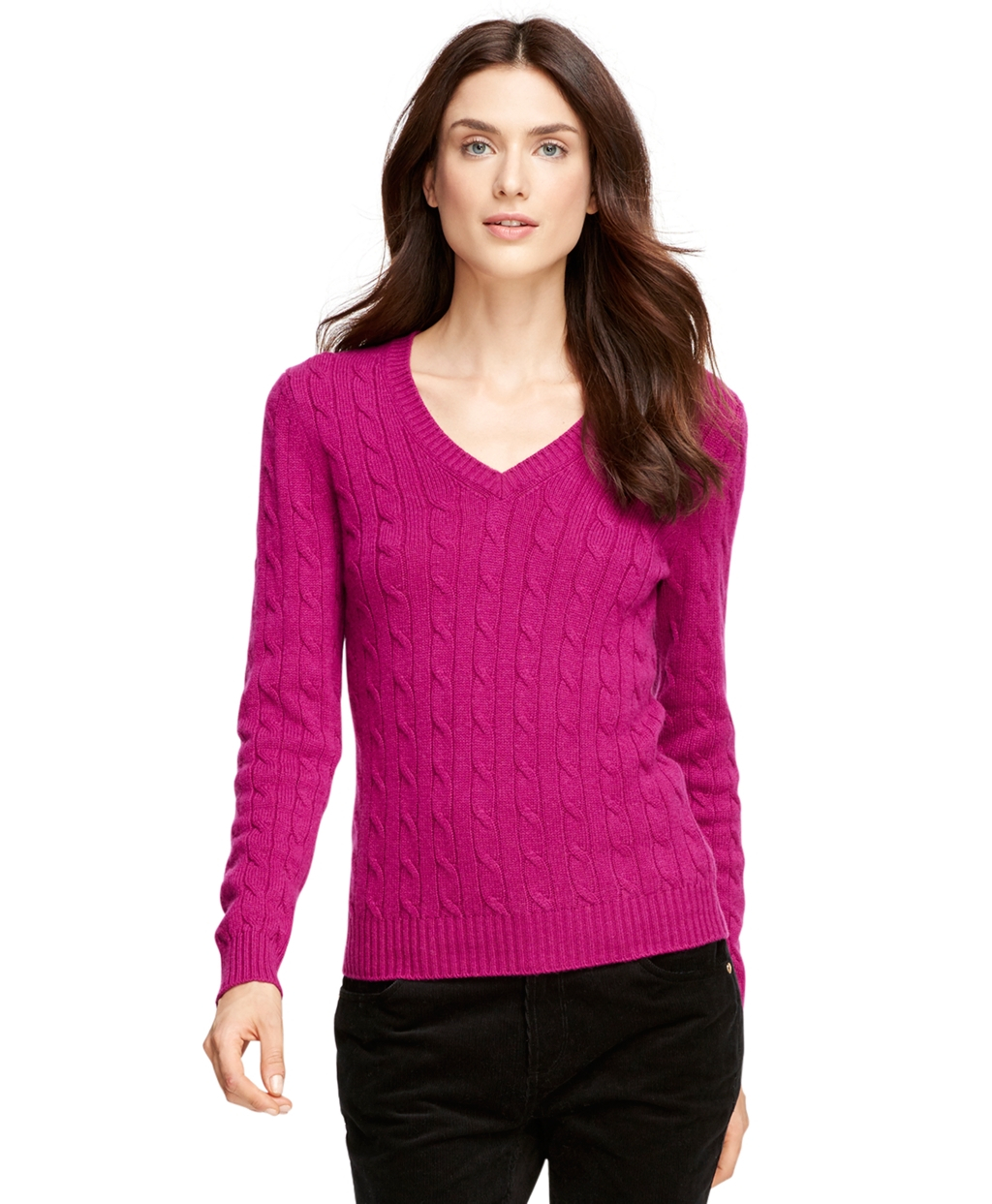 Lyst - Brooks Brothers Cashmere Cable Knit V-Neck Sweater in Purple