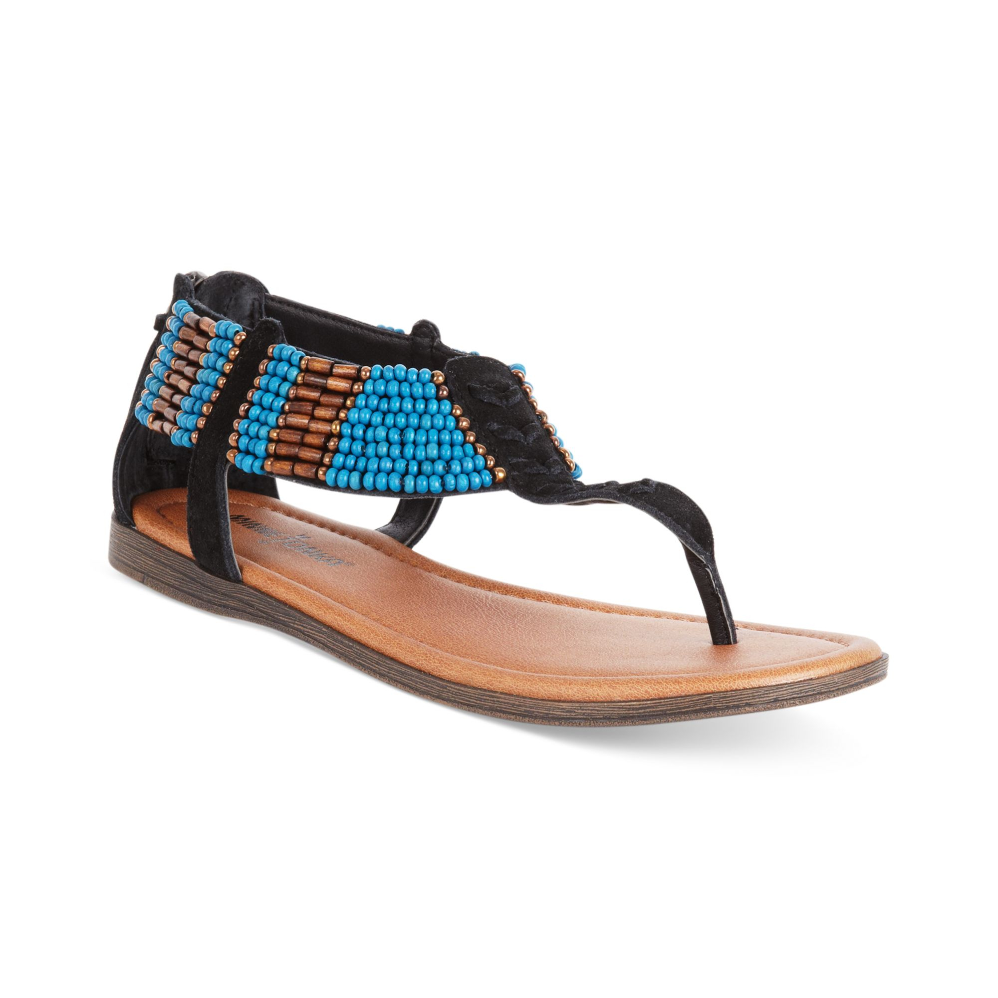 Minnetonka Ibiza Flat Thong Sandals in Brown (Black/Turquoise) | Lyst
