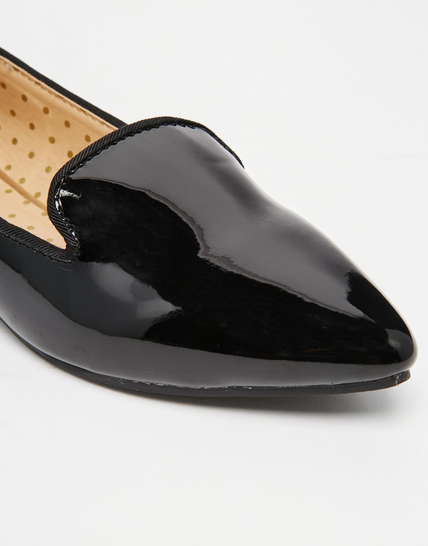 Oasis Black Patent Pointed Flat Slipper Shoes in Black - Lyst