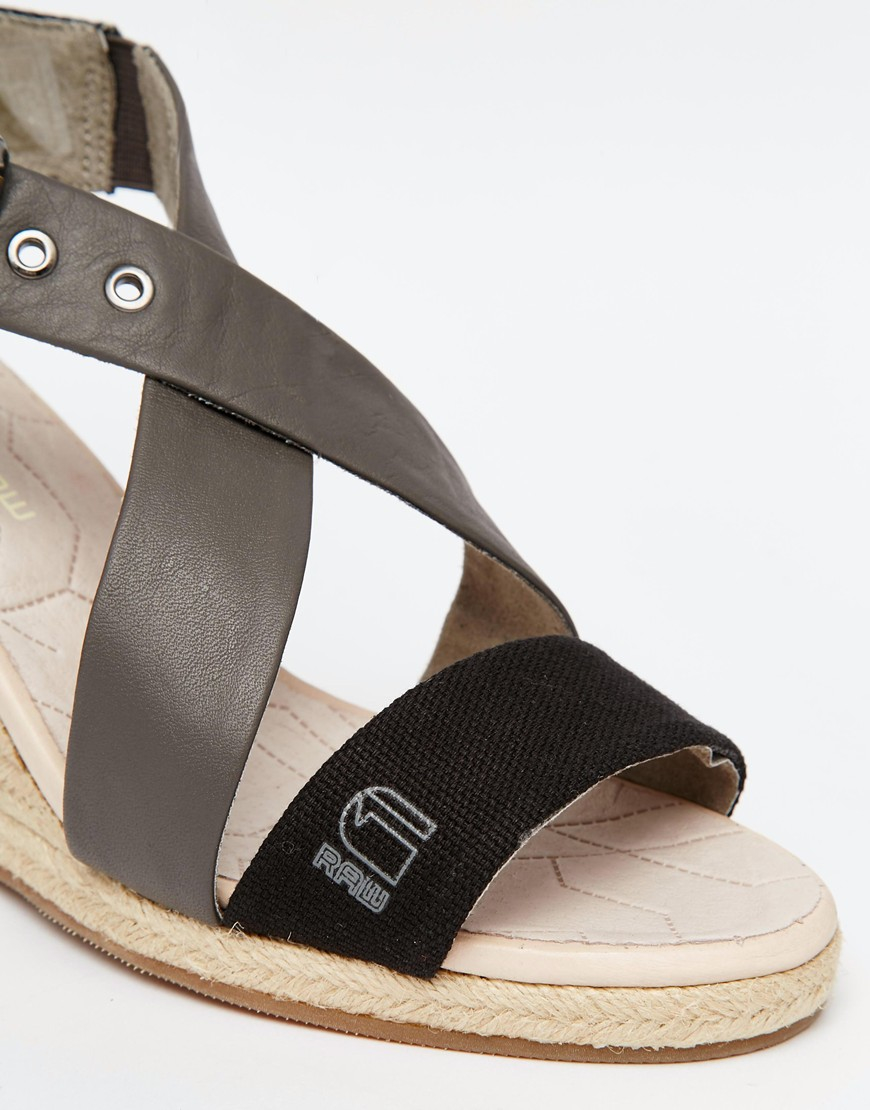 Lyst - G-Star RAW Aria Cross Strap Wedge Sandals in Gray
