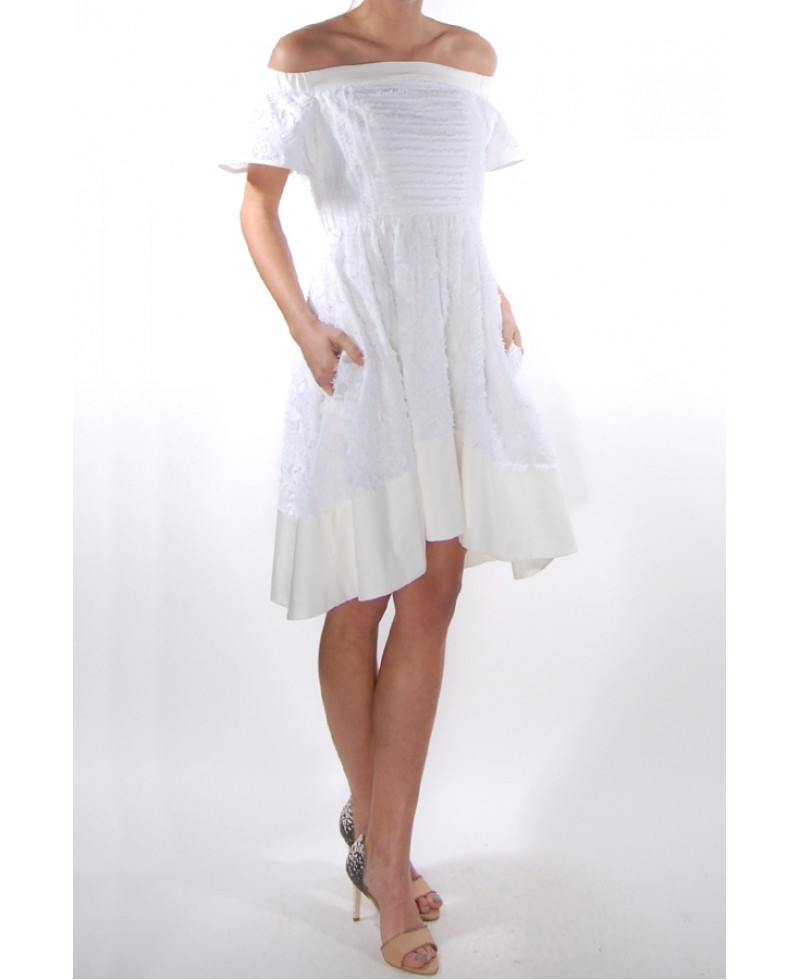 Tibi Sakura Fil Coupe Off-The-Shoulder Dress in White | Lyst