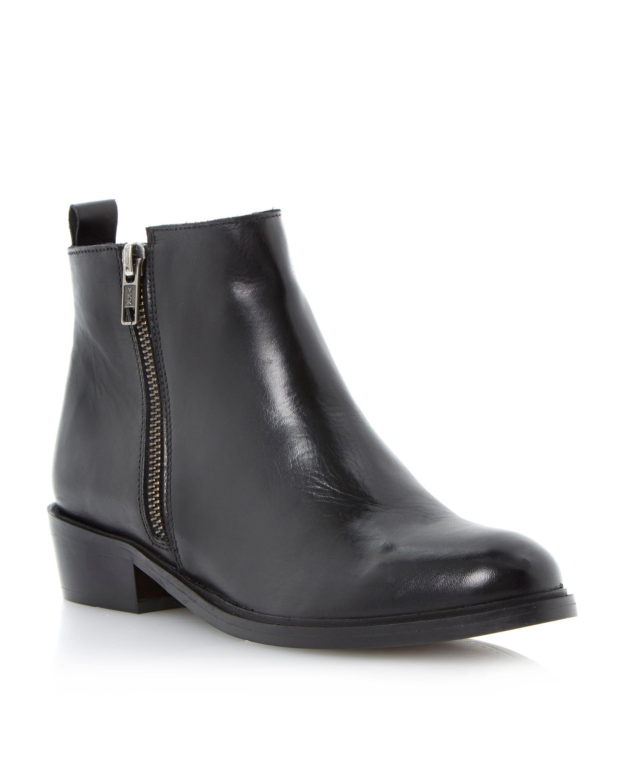 Dune Pippie Side Zip Leather Ankle Boots in Black | Lyst