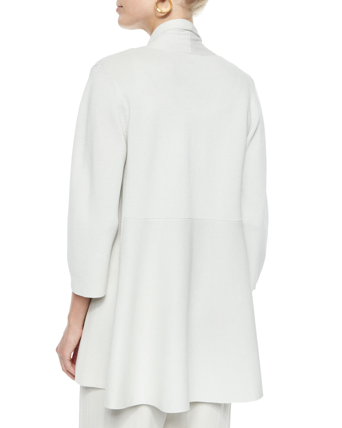 Lyst - Eileen Fisher 3/4-sleeve Silk-cotton Interlock Cardigan in White