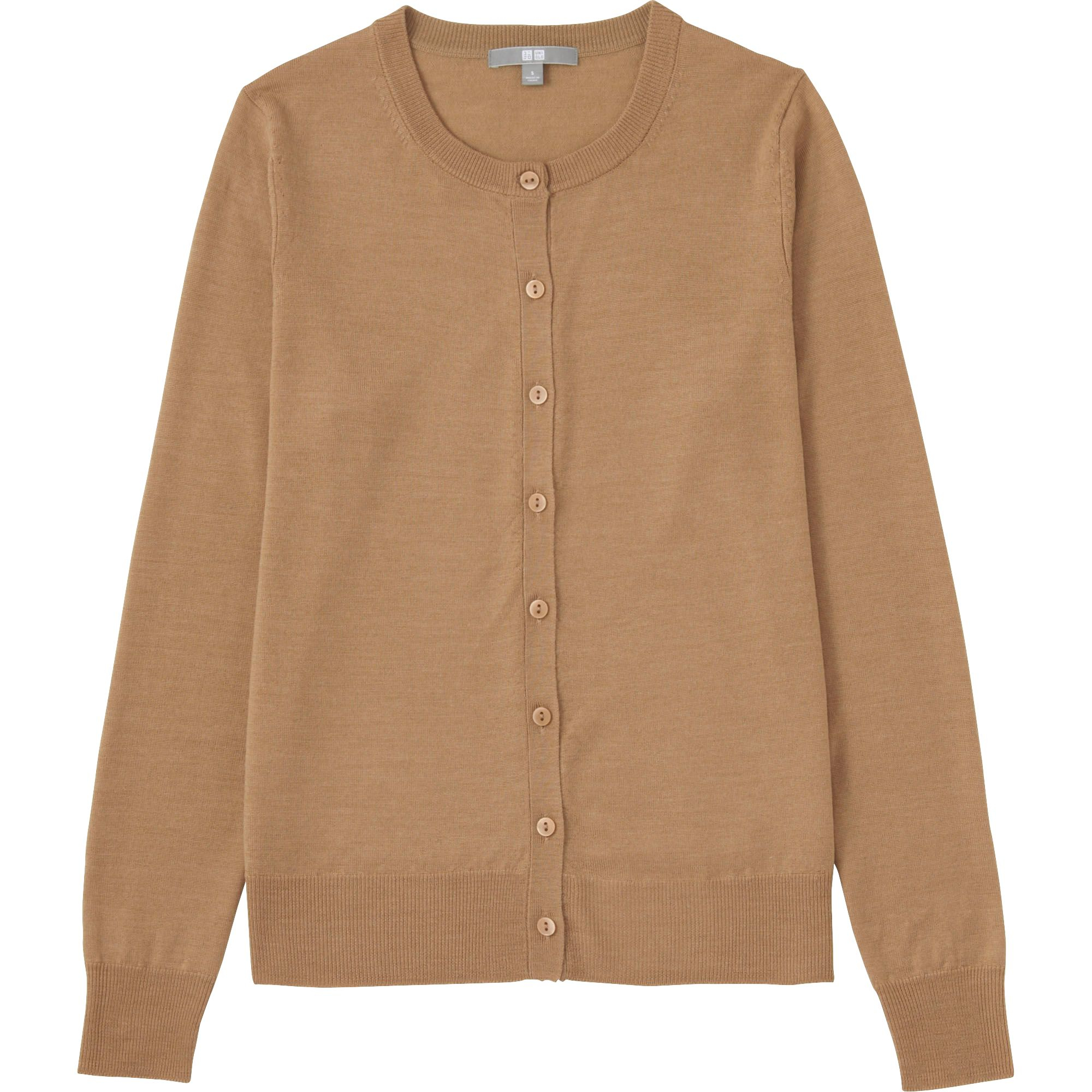 Uniqlo Women Extra Fine Merino Crewneck Cardigan in Brown Lyst