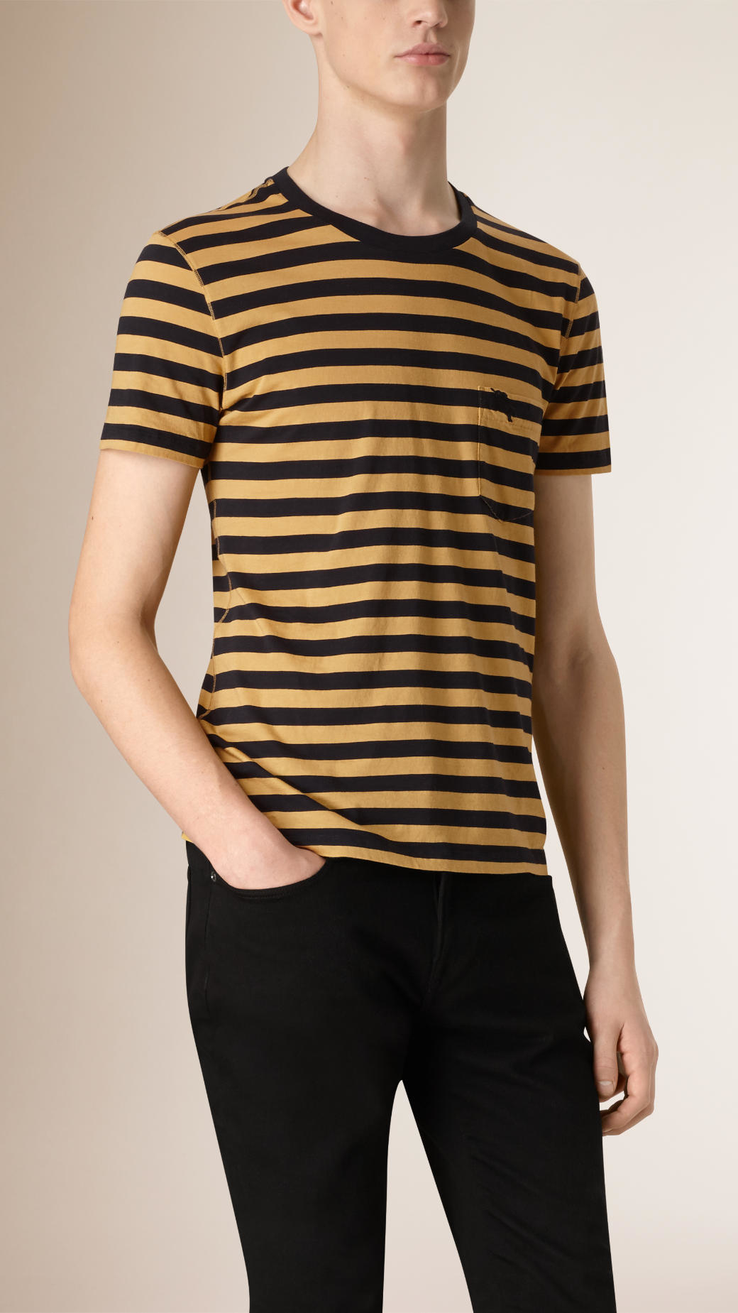 Lyst Burberry Striped  Cotton T shirt  Ochre Yellow  Navy 