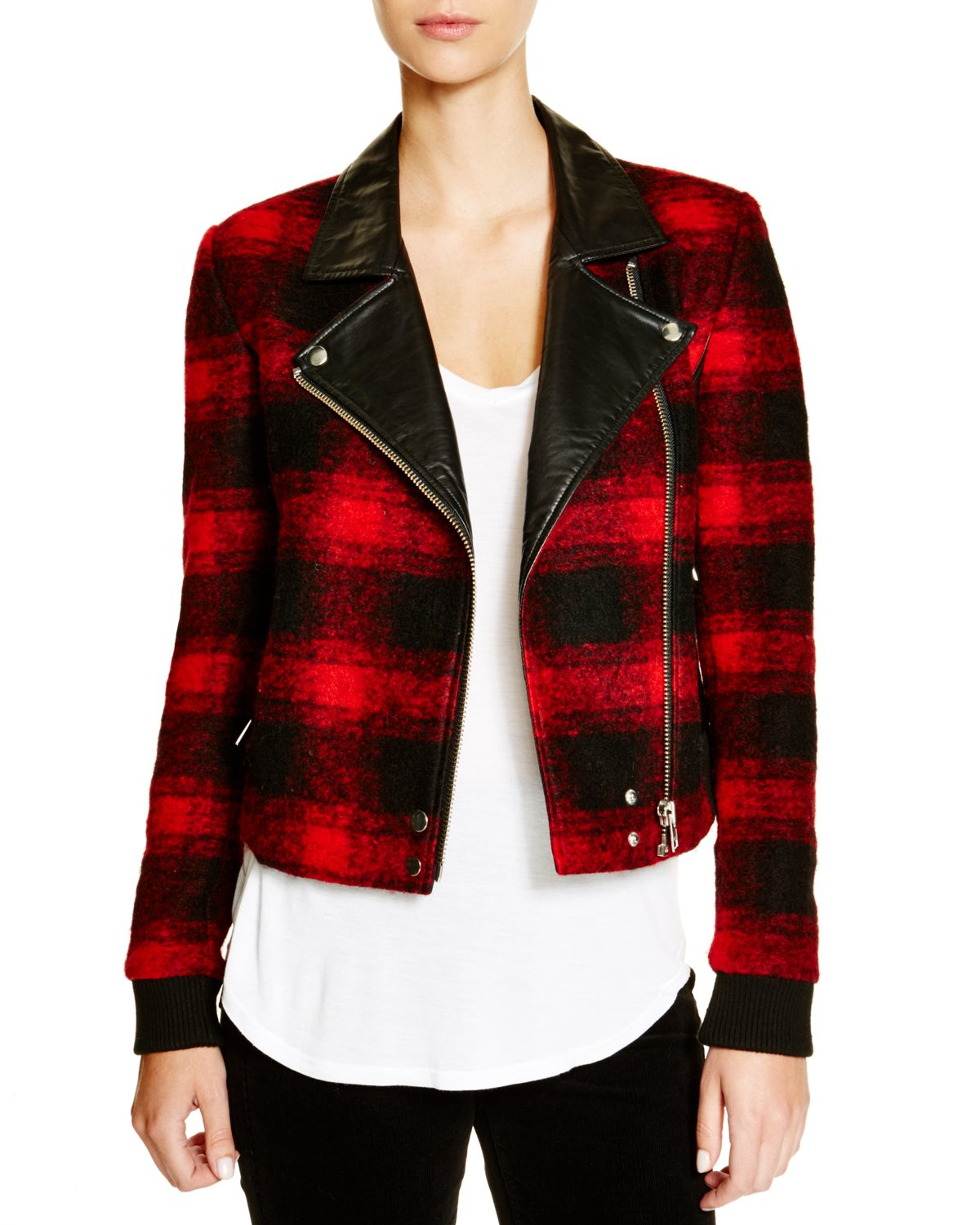 Paige Plaid Moto Jacket in Red (Red/Black) Lyst