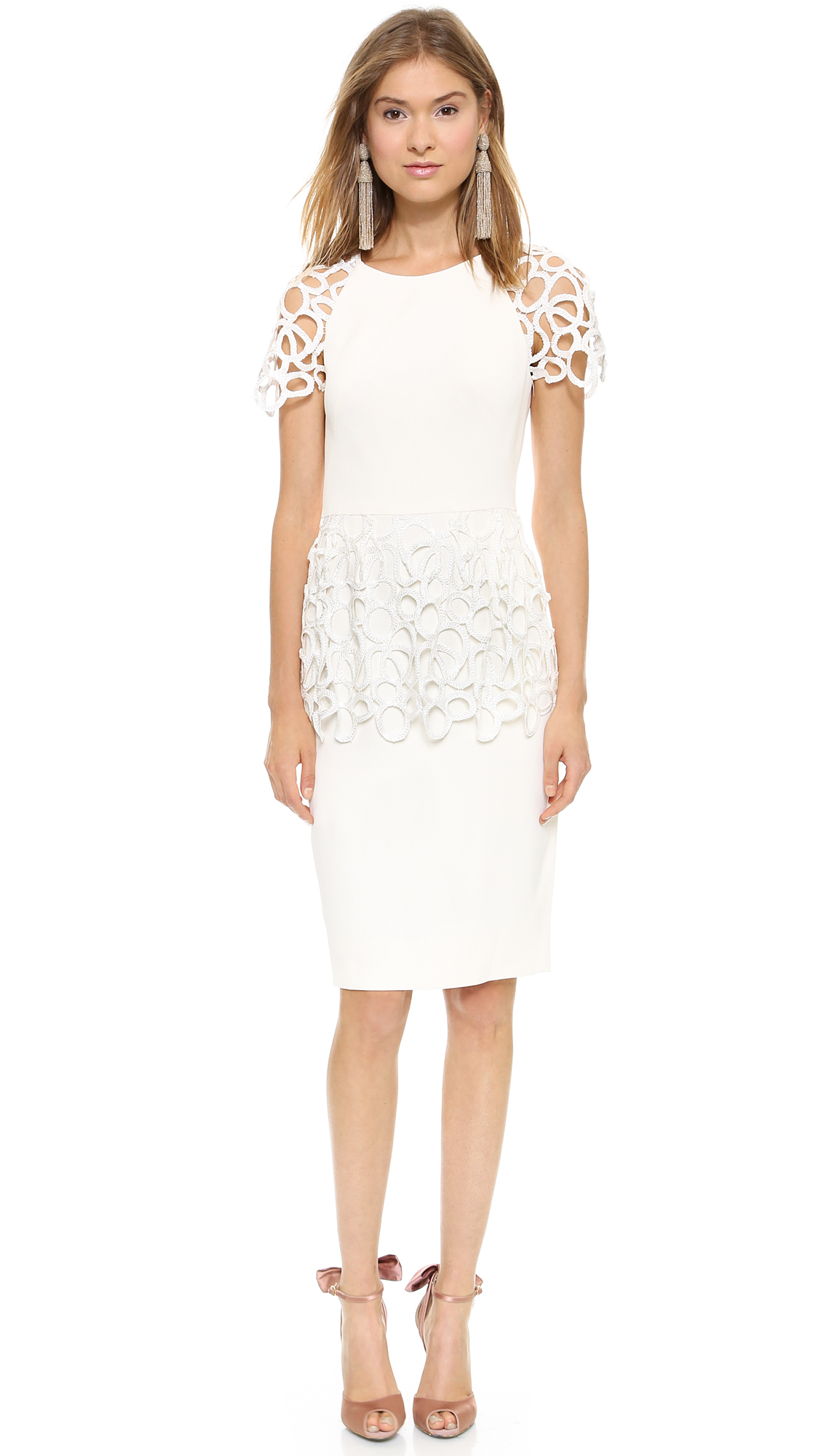 Lela Rose Short Sleeve Peplum Dress Ivory in White - Lyst