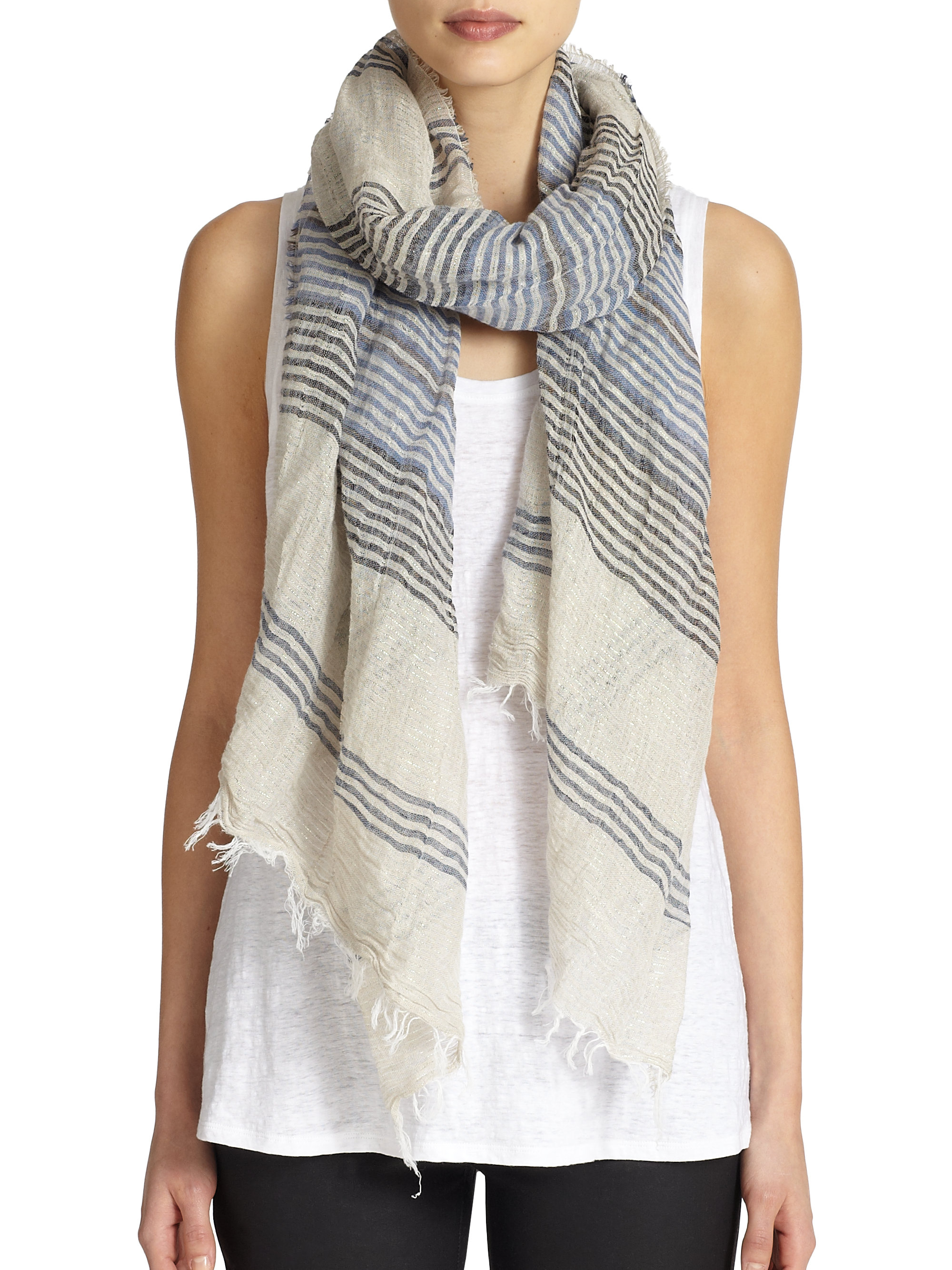 Lyst Eileen Fisher Linen & Cotton Striped Scarf in Gray