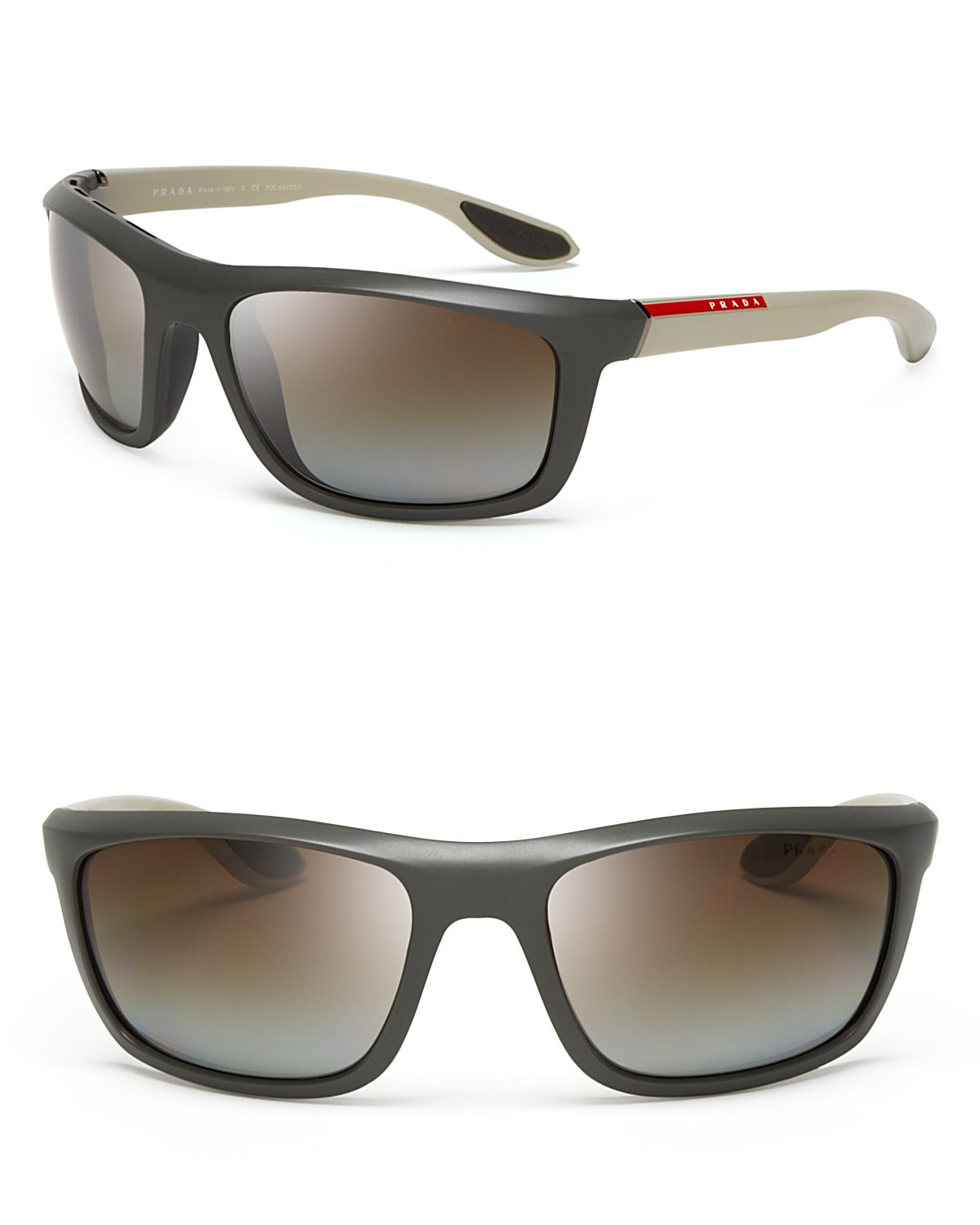 Prada Linea Rossa Polarized Two Tone Wrap Sunglasses in Gray (Grey) | Lyst