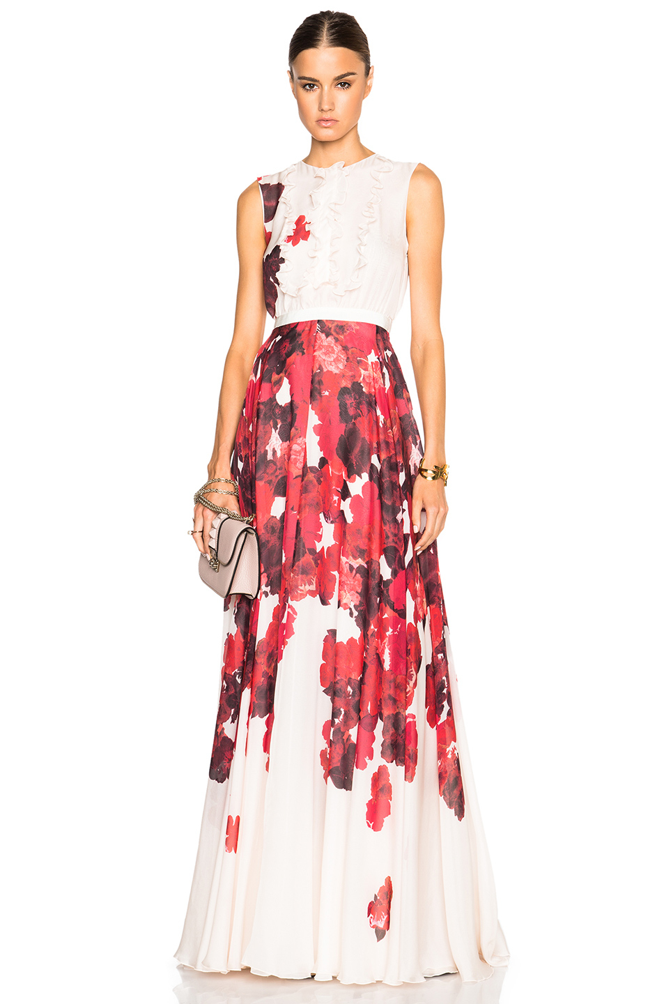 floral red gown
