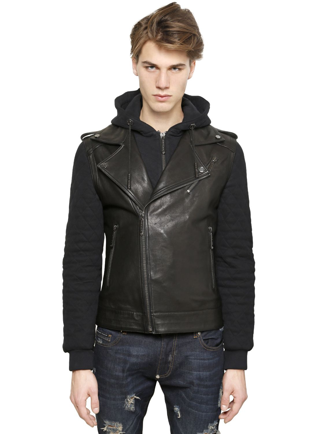 Lyst Philipp Plein Hooded Sweatshirt Biker Leather Jacket In Gallery