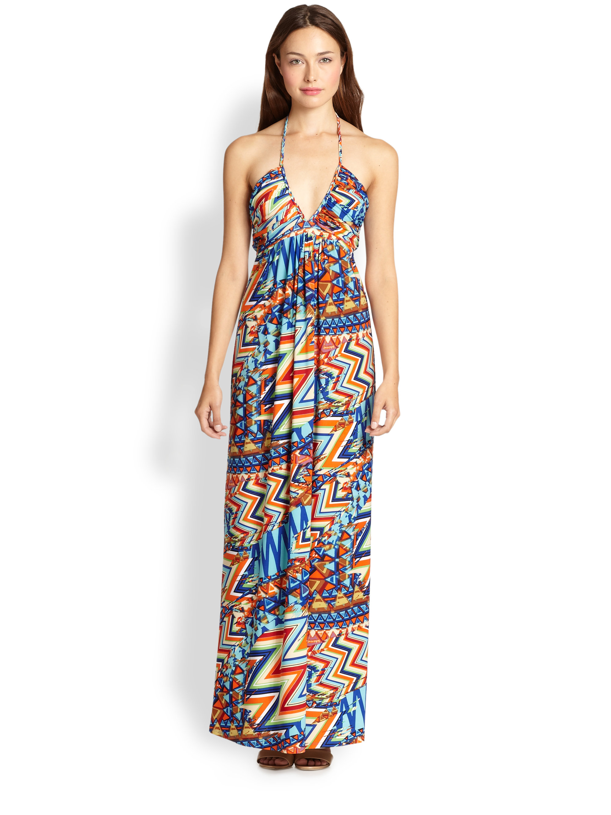 Lyst T Bags Timeless Printed Stretch Jersey Halter Maxi Dress In Gallery