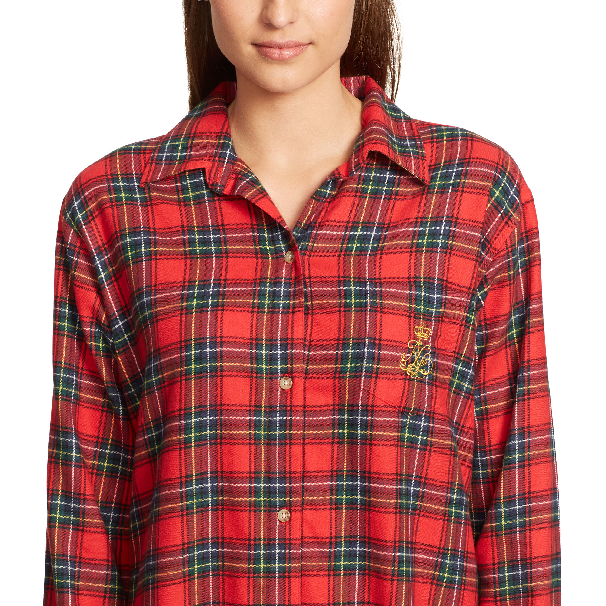 Lyst Ralph Lauren Plaid Flannel Sleep Shirt in Red