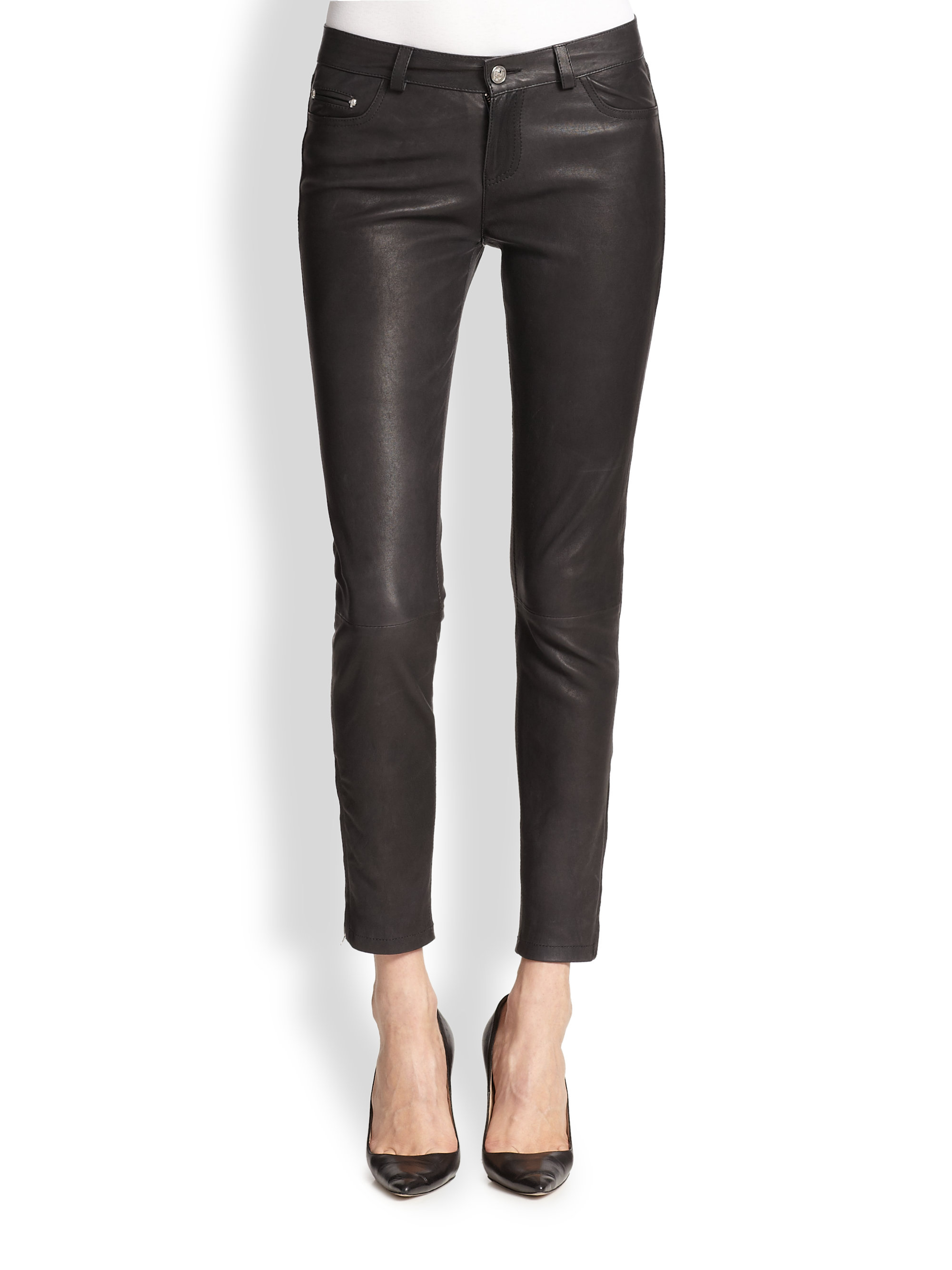 Lyst - The Kooples Leather Skinny Ankle Jeans in Black