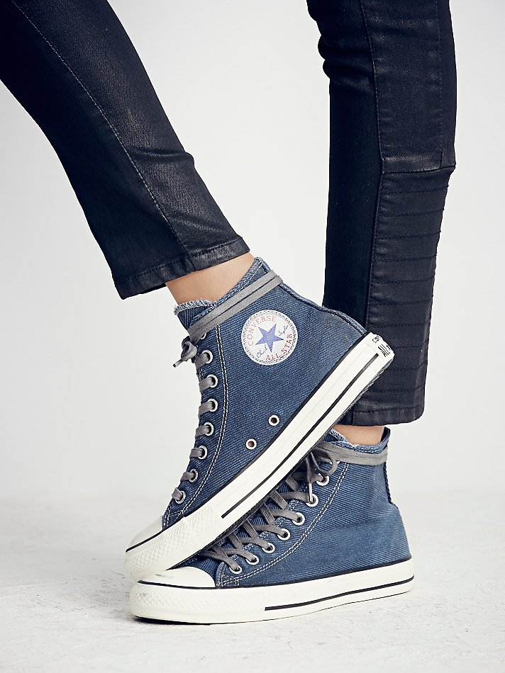 Free People Converse Womens Overdyed Wash High Top Chucks in Blue (Navy ...