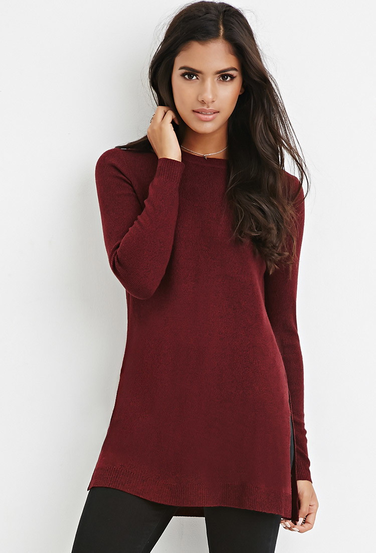 Forever 21 Side-slit Sweater Tunic in Purple | Lyst