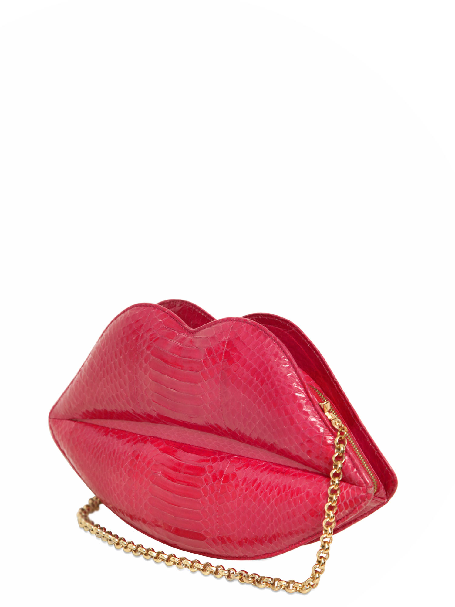 Lyst - Lulu Guinness Large Lip Snake Skin Shoulder Bag in Red