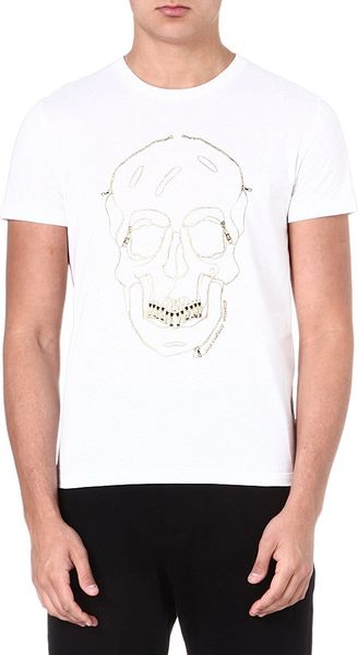 Alexander Mcqueen Zip Skull T-shirt in White for Men | Lyst