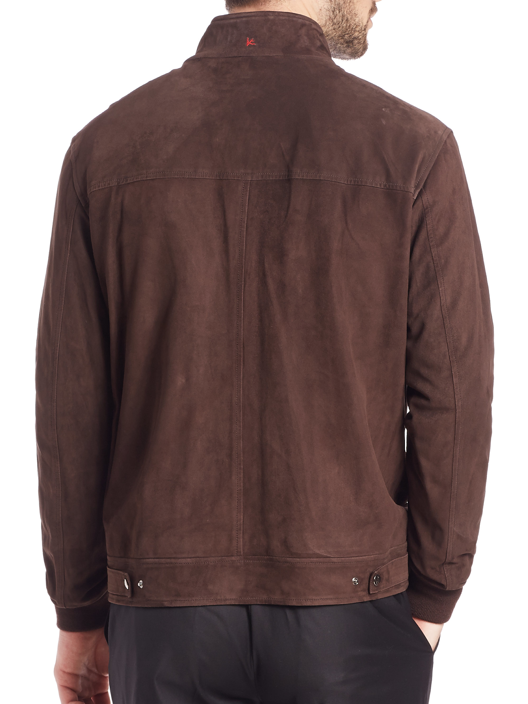 Lyst - Isaia Suede Bomber Jacket in Brown for Men
