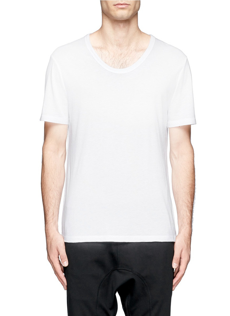 T By Alexander Wang Low Crew Neck Cotton Tshirt in White for Men | Lyst