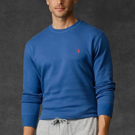 Polo Ralph Lauren Waffleknit Crewneck Thermal in Blue for Men | Lyst
