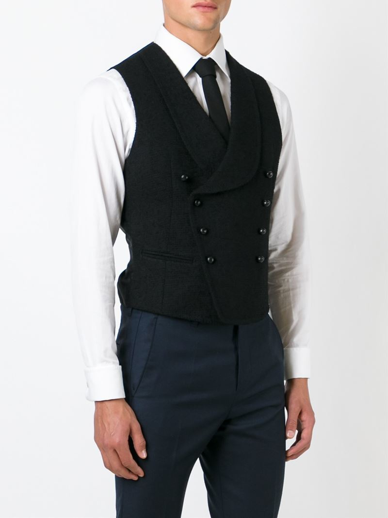 Lyst - Tagliatore Double Breasted Waistcoat in Black for Men