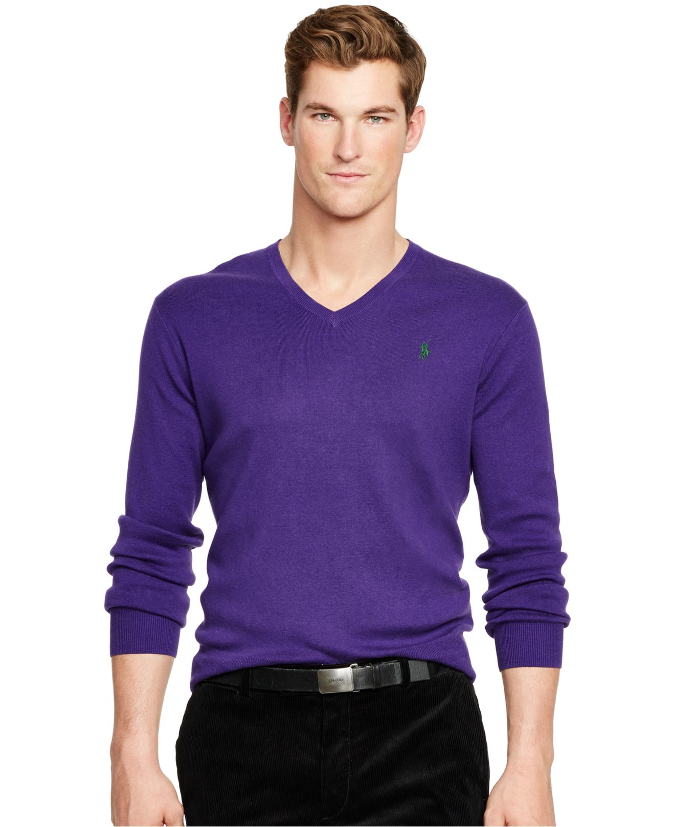 purple v neck sweater mens