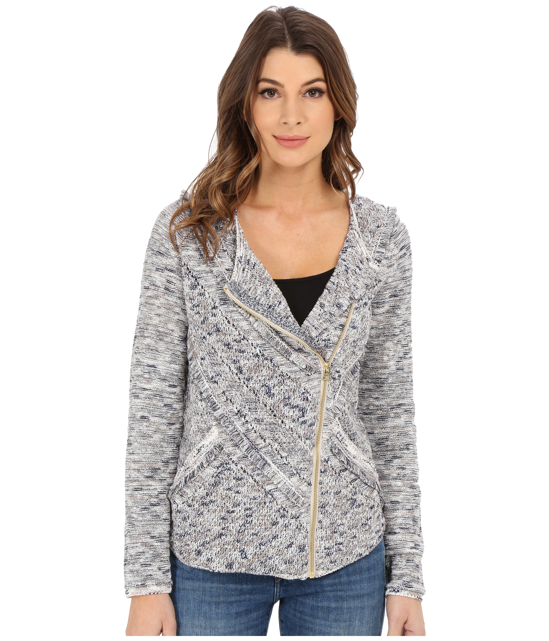 Lyst - Lucky Brand Fringe Sweater Jacket in Gray