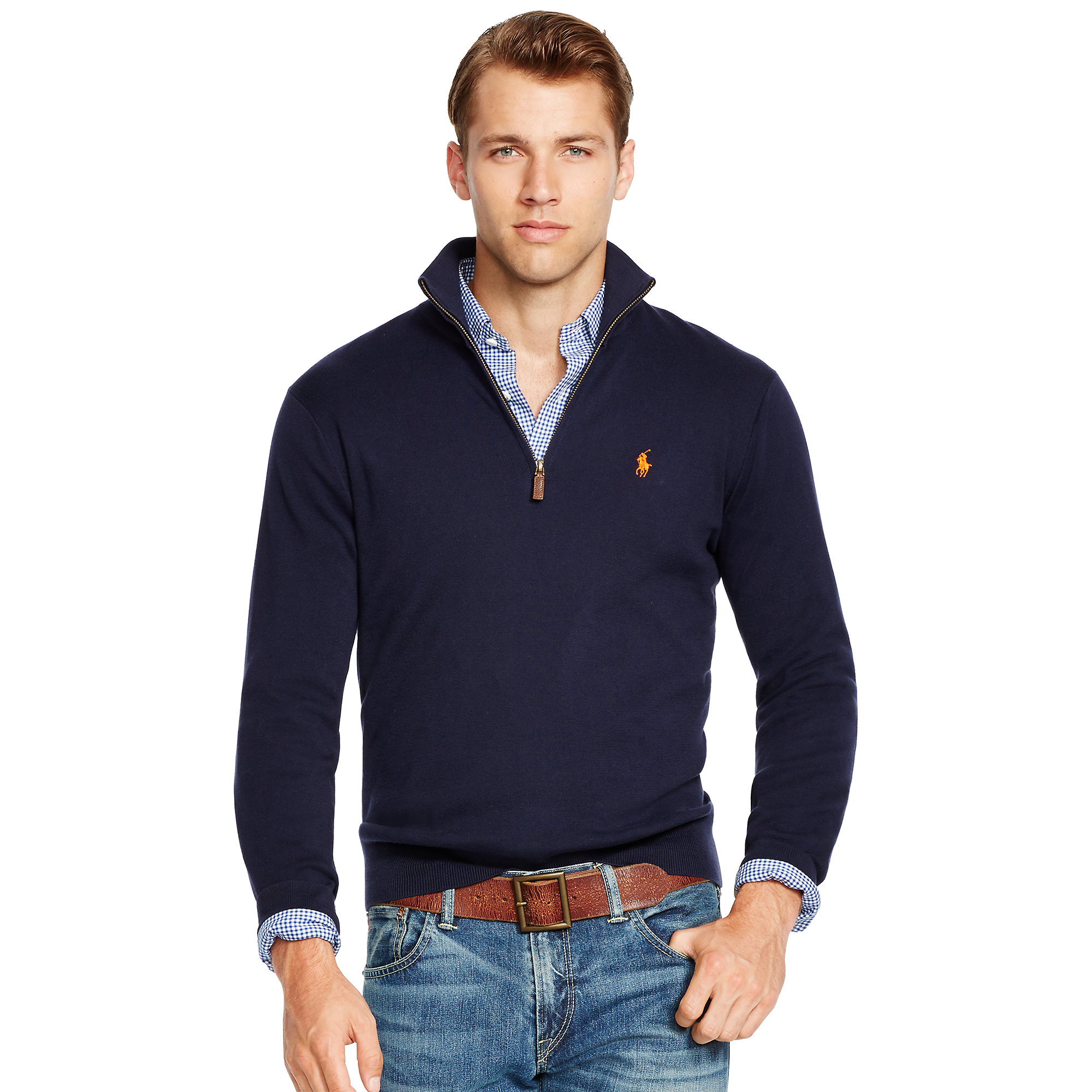 Lyst - Polo Ralph Lauren Pima Cotton Half-zip Sweater in Blue for Men