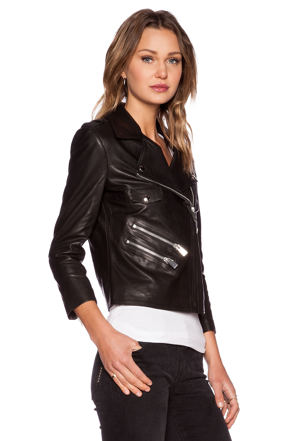 Lyst - Anine Bing Cropped Leather Jacket in Black