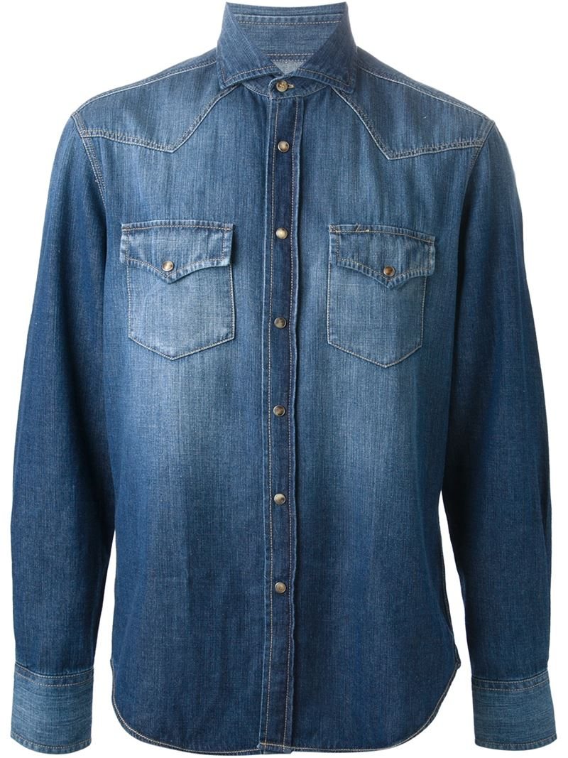 Lyst - Brunello Cucinelli Faded Denim Shirt in Blue for Men
