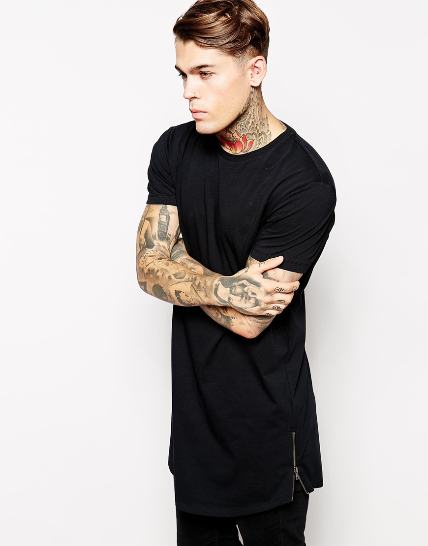 Lyst - Asos Super Longline T-shirt Side Zip Detail and Skater Fit in ...