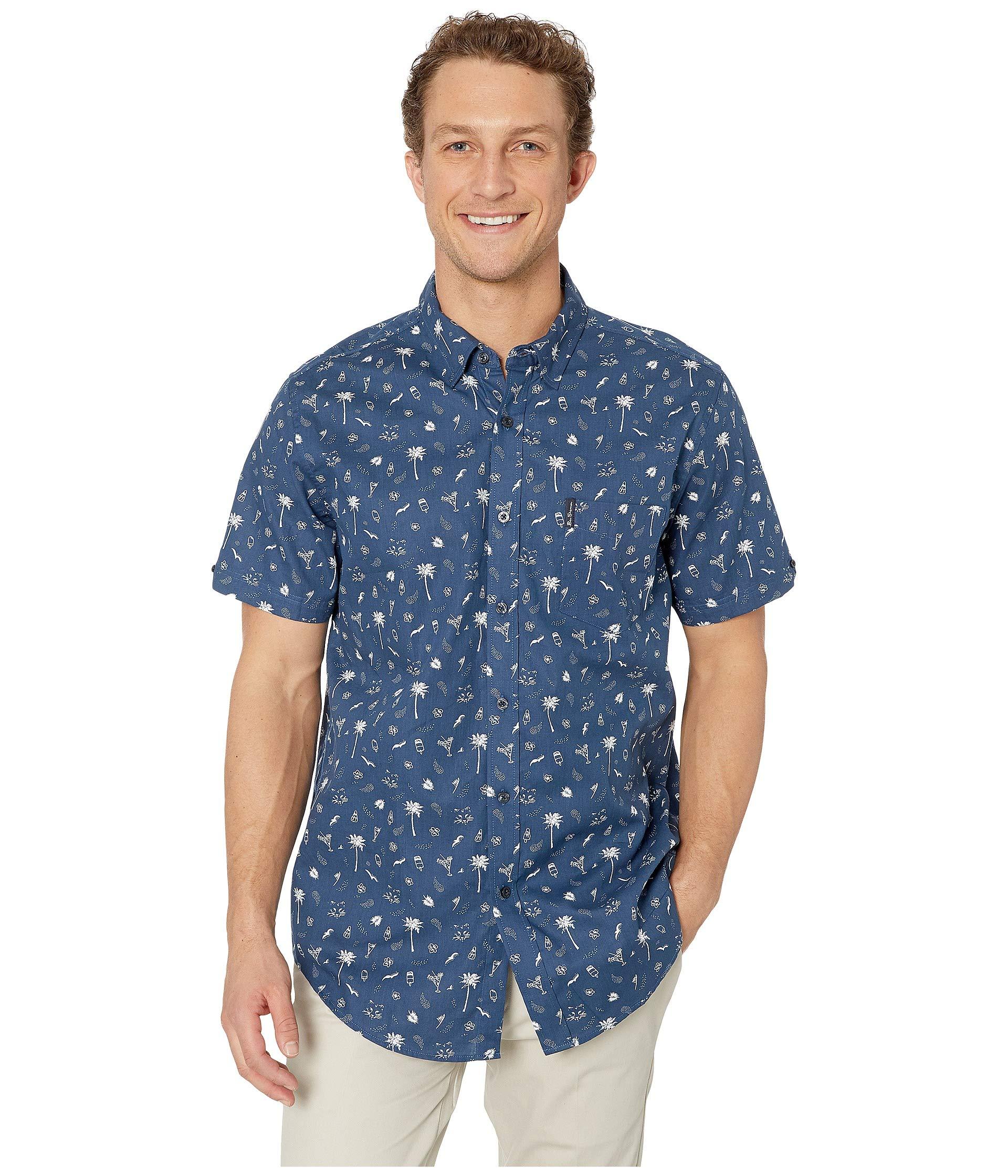 Lyst - Ben Sherman Short Sleeve Palms Print Shirt in Blue for Men