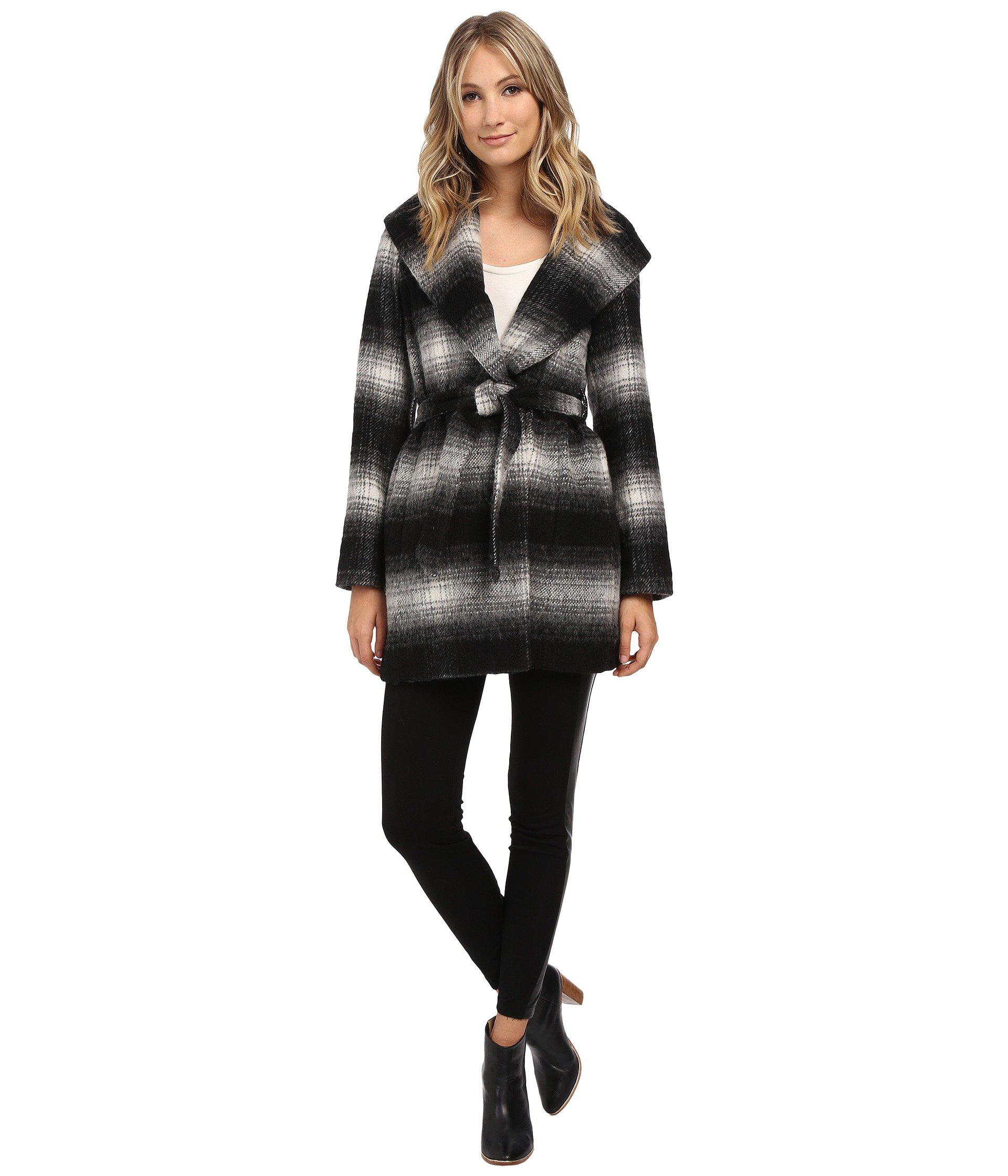 Jessica Simpson Brushed Wool Wrap Coat in Black - Lyst