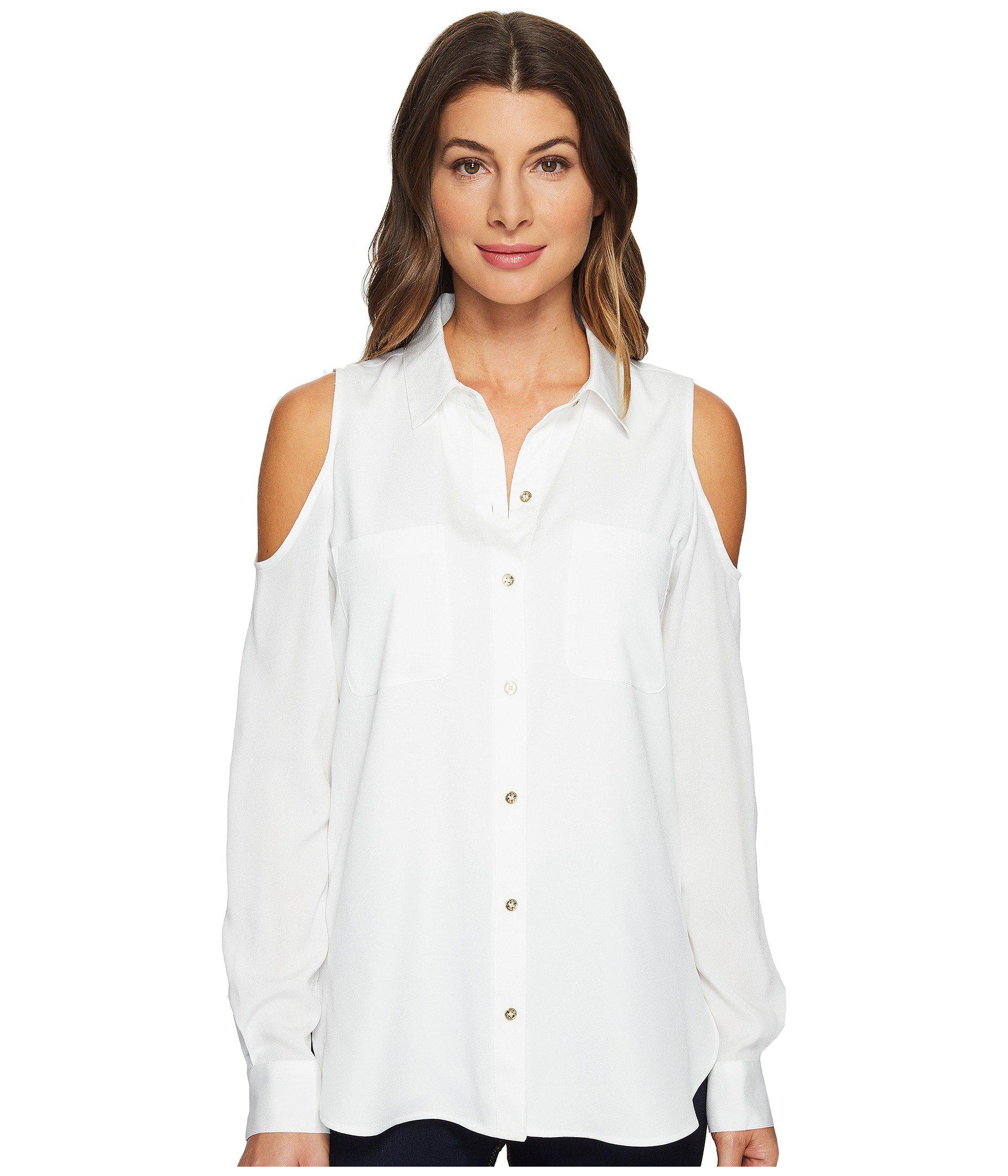 CALVIN KLEIN 205W39NYC Long Sleeve Cold Shoulder Button Down Blouse in