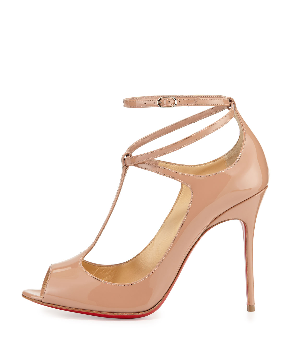 Christian louboutin Talitha Patent T-Strap Red Sole Pump in Beige ...