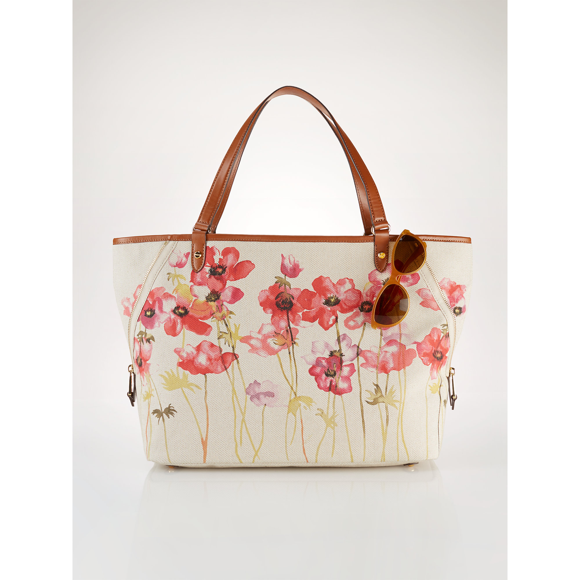 Ralph lauren Large Floral Canvas Tote in Red | Lyst