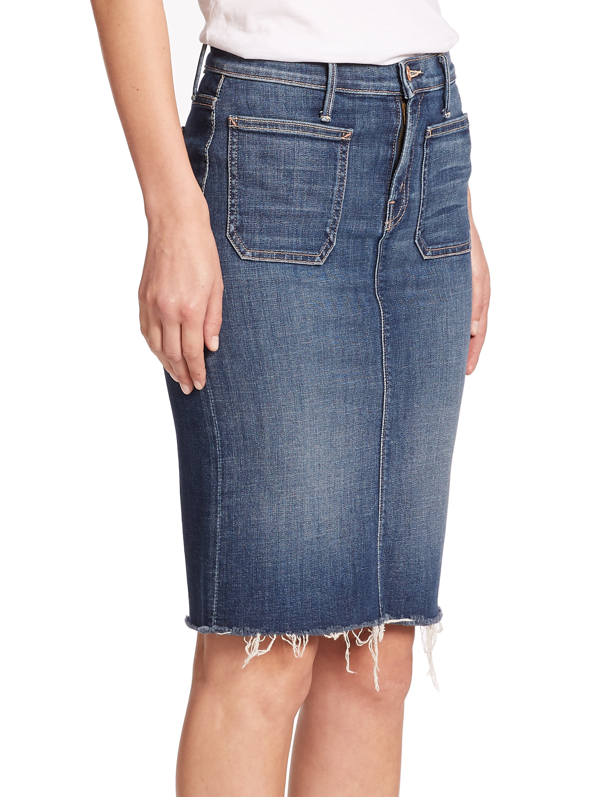 Lyst - Mother High-waist Denim Pencil Skirt in Blue
