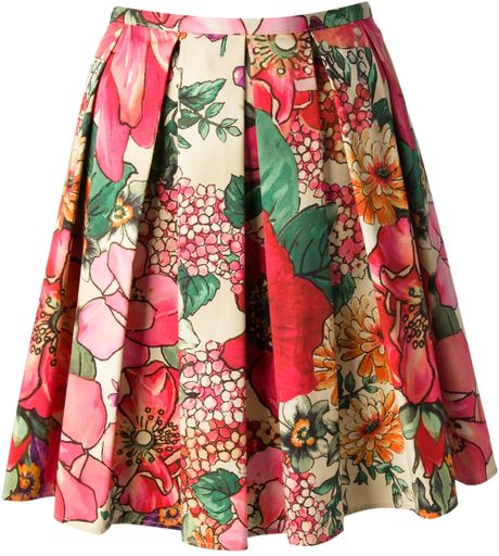 Red Valentino Pleated Floral Skirt in Multicolor (multicolour) | Lyst