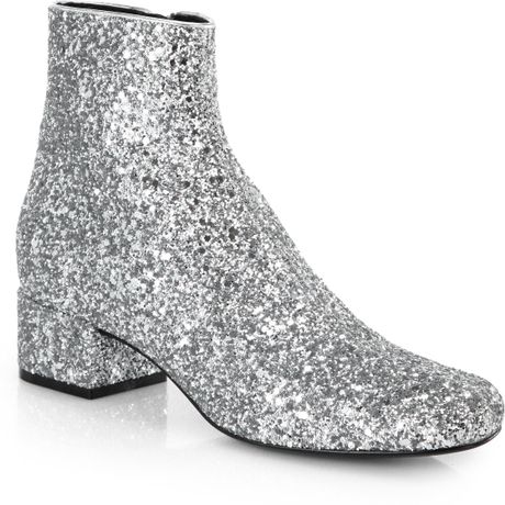 Saint Laurent Glitter Leather Ankle Boots in Silver (ARGENTO-SILVER) | Lyst