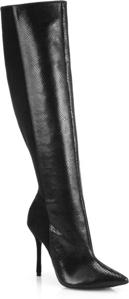Alice + Olivia Donovan Knee-High Embossed Leather Boots in Black | Lyst
