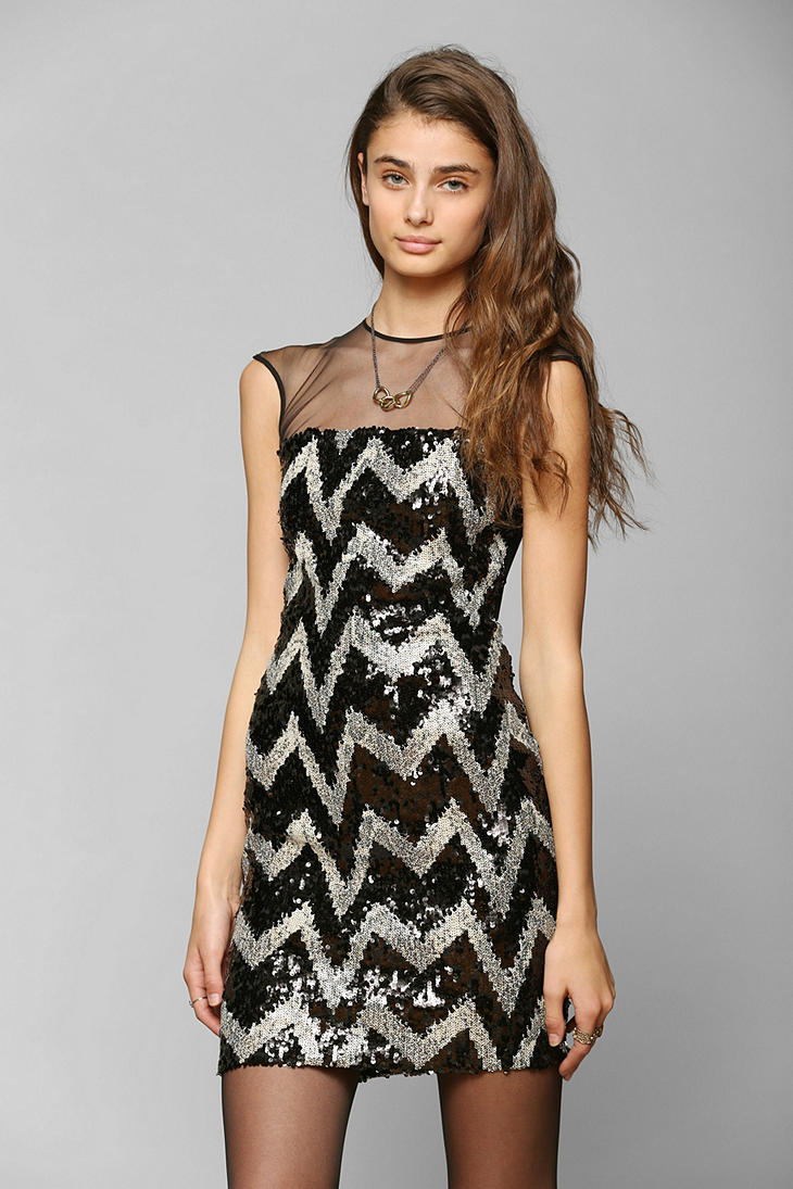 Lyst - Urban Outfitters Chevron Sequin Dress in Black