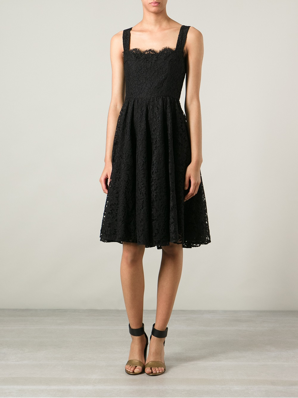 Lyst - Dolce & Gabbana Floral Lace Flared Dress in Black